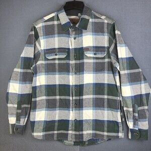 Orvis Mens Shirt M Button Up Plaid Flannel Long Sleeve Green Grey Cotton Outdoor